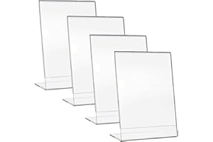 WUUOOEI Soporte para Menu Restaurante, 4 Piezas Soporte de Sobremesa Acrilico, Soporte para Cartel A5, Soporte de Póster Acrílico Transparente, en Forma de L, para Restaurante Tienda Hotel Oficina Exposición