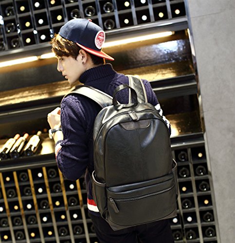 BAOSHA BP-19 TOP PU Leder 15 6 Zoll Laptop Rucksack Demen Herren Schultertasche College Student School Sch  lerrucksack Daypack Schwarz