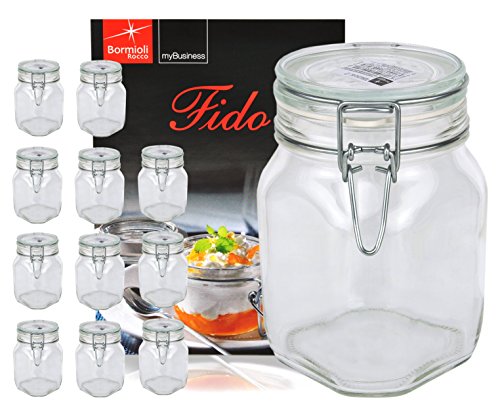 12er Set Einmachglas Bügelverschluss Original Fido 1,0L incl. Bormioli Rezeptheft