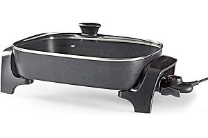 Nedis Padella Elettrica, Padella Multifunzionale con Corpo in Alluminio Pressofuso e Coperchio in Vetro, Lavabile in Lavastoviglie, Diametro 40 cm, Nero