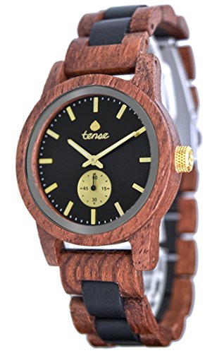 Premium Holzuhr TENSE Mens Hampton - Rosenholz/Sandelholz - braun/schwarz Herrenuhr B4700RD-BG Premium Holzuhr TENSE Mens Hampton - Rosenholz/Sandelholz - braun/schwarz Herrenuhr B4700RD-BG