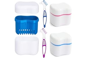 YEAPEAK Prothese Box Denture Box Zahnspange Reinigungsbäder 2 Zahnprothese Etui mit 2 Prothesen Reinigerbürsten Korb Prothesen Halter Bürsten Halter, für Falsche Zähne Lagerung Reinigung.