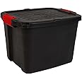 Strata Heavy Duty Large Storage Box with Lid, 42L, Lockable storage box, Indoor and Outdoor Storage, Storage Box with Clip Lock, Black Storage Box with Red Handles
