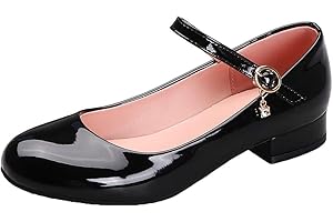 MISSUIT Damen Lack Pumps mit Riemchen Flach Mary Jane Flat Damenschuhe Kleid Schuhe