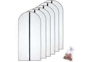 HomeClean Moth Proof Garment Bags 60 x 120cm(24'' x 48'') Black Side Breathable Clear Garment Full Zipper Bags with Cedar Balls for The Winter Coats Jackets Clothes(Pack of 6)
