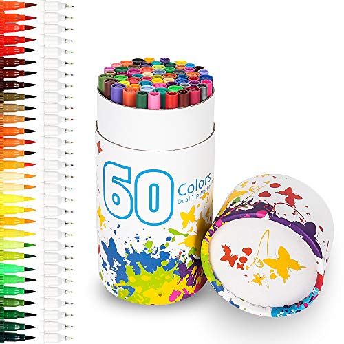 Chuangmeida Pennarelli, 60 Colorate matite ad Acquerello Pennelli Marker Specifici Art Brush Set pastelli Penne Evidenziatori con Doppia Punta per Manga Fumetto, Pittura, Scrittura, Libri da colorare