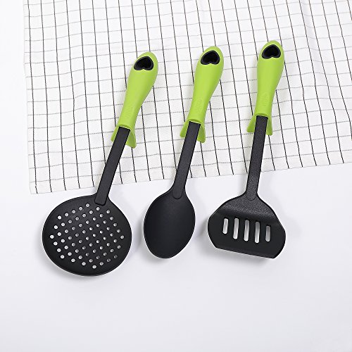 Ambrosya® | Funktionales Küchenhelfer-Set aus 7 Teilen | Kelle Kochgeschirr Kochset Küchenset Küchenutensilien Löffel Nudelzange Pastaheber Pastalöffel Pfannenwender Schöpfkelle Zange (7 Teile, Grün) - 6