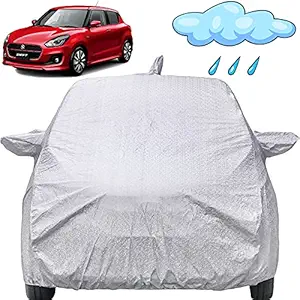 Autofact Waterproof Car Body Cover Compatible with Maruti Swift 2018 to 2021 with Mirror and Antenna Pockets (Shinning Silver)