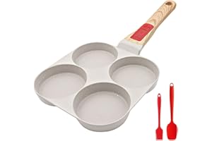 Bobikuke Padella Pancake con Maniglia Rimovibile, Padella per Uova 4 Fori Antiaderente in Alluminio per Colazione Frittata, Induzione Compatibile - Bianco