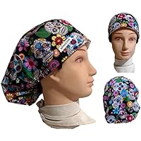Surgical scrub caps, Haube, Medizinische Kappen. Mexikanischer Schädel. Für langes Haar. Krankenpflege, ZAHNÄRZTE, Veterinär-, Küche, Gebäck und andere Fachleute. PERSONALISIERTE MIT NAMEN, ohne Kosten. WRITE NAME IN OPTIONS.