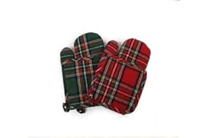 GENERICO Set Cucina Coordinato Natale Guantone Presina Tartan Scozzese 100% Cotone Tinto filo Articolo da Regalo (Fondo Verde)