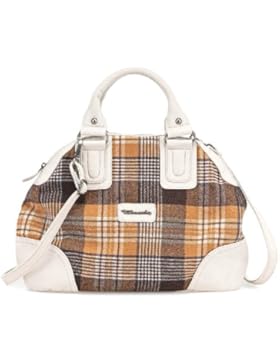 TAMARIS RUTH Handtasche, Bowling-Bag, Schottenkaro, 2 Farben: orange-mocca braun oder orange-weiss