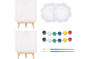 SUCTION 2 Set Canvas and Easel Set, Mini Canvas and Easel, Mini Canvases, Suitable for Art Classes, Painting Parties, Oil Painting, Tabletop Art and Handicrafts, Watercolor, Tempera Art Projects