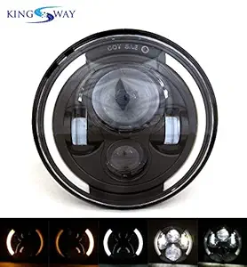 Kingsway 7 inch LED Head Light with Halo Angel Eye and White Amber DRL Turn Signals for Royal Enfield Classic 500