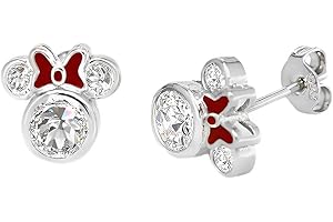 KAGUYO Kaguya Boucles d'oreilles Minnie Mouse, boucles d'oreilles à tige Mickey Mouse en argent sterling 925 avec bol en émail rouge et zircone blanche pour femmes et filles, cadeau d'anniversaire (blanc)