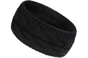 CAMELLIASS Women Ear Warmer Headband Fleece Lined Winter Warm Knitted Thick Hairband Thermal Headbands Elastic Hair Wrap (Black)