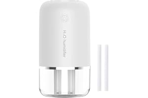 Feloyal Umidificatore Mini, Umidificatori Portatili Alimentati Tramite USB, Doppi Porte Antinebbia, Luce Notturna, Ultra Silenzioso 400 ml, per Casa, Ufficio, Camera da Letto (Bianco)
