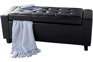 BAKAJI Cassapanca Pouf Contenitore Poggiapiedi per Camera da Letto Panca Sgabello con Struttura in Legno Rivestimento in Eco Pelle Seduta Apribile Imbottita Dimensioni: 110 x 40 x 40 cm (Nero)