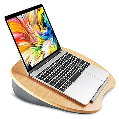 HUANUO Support pour Ordinateur Portable avec Coussin et Plate-Forme en Bambou sur Le Lit et Le Canapé, Bureau de Genou avec Trou de câble et Bande Antidérapante, pour PC, Tablette jusqu'à 14"