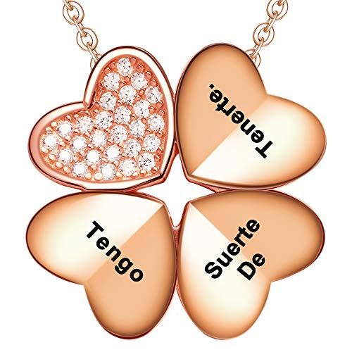 LOVORDS Collar Mujer Grabado Plata de Ley 925 Colgante Suerte Trébol de Cuatro Hojas Regalo Novia Esposa o Mejores Amigas