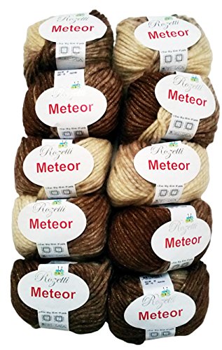10 x 50g Meteor Wolle zum Stricken und Häkeln mit Glitzer, 500 Gramm Metallic-Wolle Farbe 400-13, braun beige