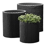 Keter Indoor/Outdoor Rattan Style Garden Planters, 3 Size Set Round Pots - Anthracite (Garden &amp; Outdoors)