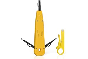 LEENUE Punch Down Tool, Ethernet Punchdown Krone Tool for RJ45 Socket Cat5/Cat6/Ca6A Network Telephone Cable RJ11 Professional Terminal Insertion Tools with Wire Stripper Hook and Blade Yellow