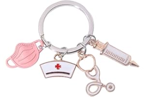 WOOXDYUK Krankenschwester Keychain Neuheit Stethoskop Spritze Liebe Herz Metall Schlüsselanhänger Hängen Anhänger