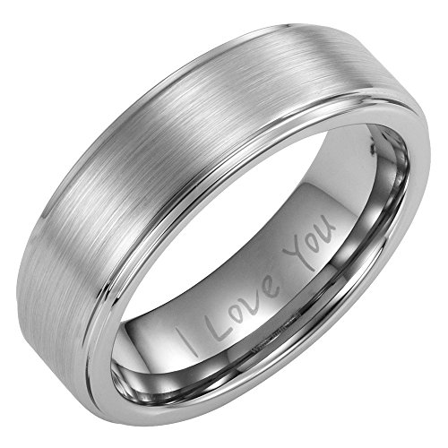 Willis JuddMens Tungsten Ring Engraved I Love You In Gift Box 7mm Wedding Band Ring for Men Engagement Ring Comfort Fit