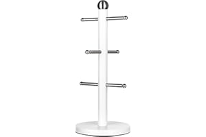 Novel Solutions Stainless Steel Matt White Coated 6 Cups Mug Tree Kitchen Storage Rack