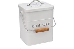 Morezi Poubelle Compost Cuisine,6L pour déchets Alimentaires Poubelle Cuisine,Comprend Filtres à Charbon,Acier au Carbone, poignées– Blanc