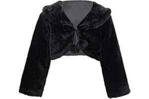 YiZYiF Boléro Enfant Fille Gilet à Manches Longues Fausse Fourrure Haut Pompom Manteau Demoiselle d'honneur Costume Danse Soirée Mariage Princeass Veste Cape 12 Mois -8 Ans