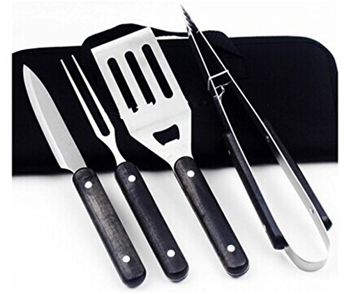 RoseFlower® 4 teilig Hochwertige Edelstahl Grillbesteck Barbeque mit beweglichem Segeltuch-Speicher-Fall – Perfekte Schwerlast Professionelle Grill-Werkzeug BBQ Zubehör Kit - 2