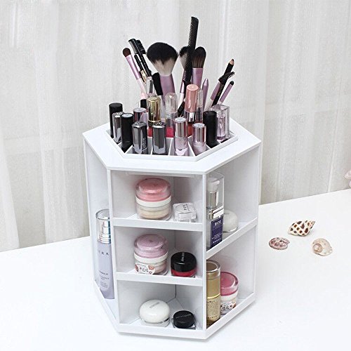 Nibesser Make up Aufbewahrungsbox 360 Grad Drehbarer Multifunktionaler Kosmetikorganizer Makeup Organizer Einstellbarer Schwarz (Weiß) - 2