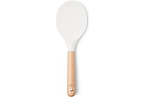 Spatule à riz Yum Asia Premium avec manche en bois de hêtre et silicone de qualité supérieure (Cuillère Spatule, Blanc Glacé)