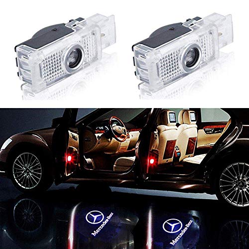 Soondar 2 Piezas Universal inalámbrico Coche proyector LED Puerta Sombra luz de Bienvenida Laser Emblema Logo lámparas Kit, sin Taladro (Benz)