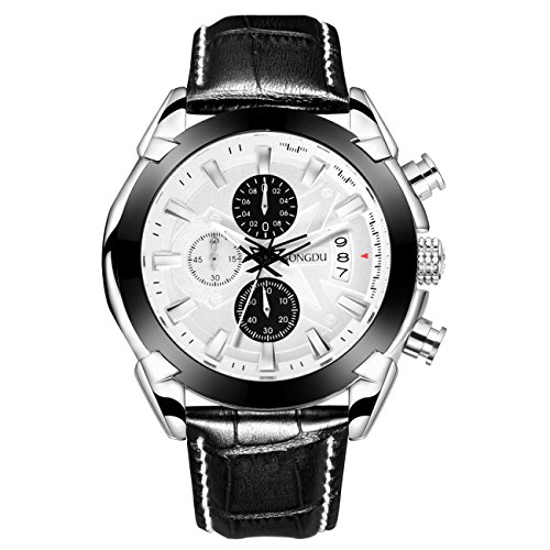 SONGDU Uhr fr den Mann mit Analoger Multianzeige und schwarzem Lederarmband SONGDU Uhr fr den Mann mit Analoger Multianzeige und schwarzem Lederarmband