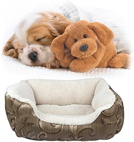 Pet Bed, SymbolLife Puppy Kitten Washable Pet Comfortable Self Warming Nest Cat Pad Waterloo Rectangle Pet Bed Cushion with Soft Fleece Lining 3 Sizes Medium Gold