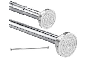 HIKENRI Barra telescópica para cortina, 50-130cm, barra para cortina de ducha sin taladrar de acero inoxidable, barra extensible mediante giro, agarre seguro para ducha y bañera (50 hasta 130 cm)