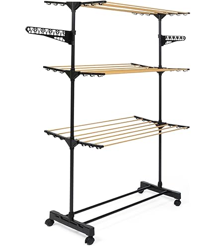 HUOLE Étendoir à Linge Pliable, Séchoir à Linge 4 Niveaux, Acec Ailes