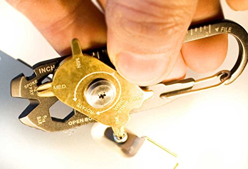 OUTDOOR SAXX 20-in-1 Outdoor Auto Fahrrad Reise Schlüsselanhänger MultiTool Karabiner Tool zB. für Schlüsselbund, Rucksack, Schraubendreher, Schraubenschlüssel, Büchsenöffner, Lineal – Edelstahl - 4