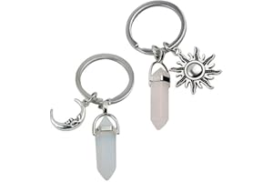 SOIMISS 2 Stück Süße Schlüsselanhänger Metall Mond Sonne Form Auto Schlüsselring Kristalle Jade Stein Handtasche Dekorationen Charme Anhänger für Geburtstagsgeschenk Kinder Mädchen Frauen