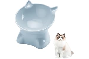 CHEDIN Podwyższona Miska dla Kota z Nachyleniem 15°, Miska na Karmę i Wodę, Idealna dla Zwierząt Domowych, Kotów i Szczeniąt (Szara, Jednokolorowa)