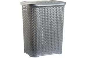 OMS HOME STORE Plastic Laundry Basket Clothes Washing Bin Storage Knitted Hamper Organiser (Silver, Tall)