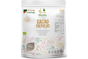 Energy Feelings Cacao Puro En Polvo Ecológico | Cacao Sin Azúcar | Cacao Orgánico Natural | Vegano | Sin Gluten | Sin Lactosa, 1000 Gramo