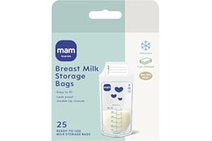 MAM Milk Storage Bags | Pack of 25 | Leak-Proof and Pre-Sterilised Breast Milk Storage Solution | Space Saving Design | Easy to Pour and Store | Baby Essentials for Newborn