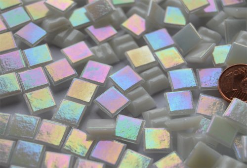 200 St. Glas- Mosaiksteine weiß mit Regenbogenschimmer 1x1cm, ca.136g - 4