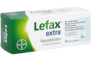‎LEFAX Lefax extra Kautabletten - mit 105 mg Simeticon - bei gasbedingten Magen-Darm-Beschwerden und mäßigen Blähungen - mit Pfefferminzgeschmack - 1 x 50 Tabletten