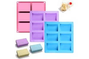 RAIRSKY 3 Pièces Moule Silicone pour Savon Rectangulaire - 6 Cavités 8x5,5x2,4 cm, Doux et Facile à Libérer - pour DIY Faits Maison, Glaçons, Artisanat en Résine, Gâteau Mousse