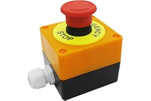 mxuteuk 22mm Red Mushroom Switch Station Box 1NC 1NO Red Mushroom Emergency Stop Push Button Switch Estop AC 660V 10A Switch Station Box，1 Year Warranty HB2-ES545-BOX-Y